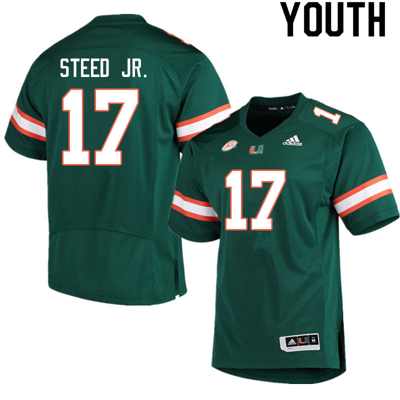 Youth #17 Waynmon Steed Jr. Miami Hurricanes College Football Jerseys Sale-Green - Click Image to Close